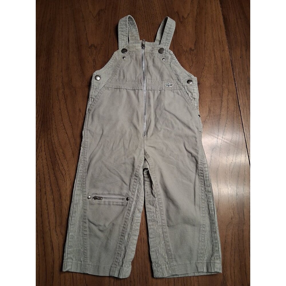 Vintage Izod Lacoste Coveralls Baby Toddler Sz 24M Denim/Corduroy Gray Zip - Picture 1 of 10